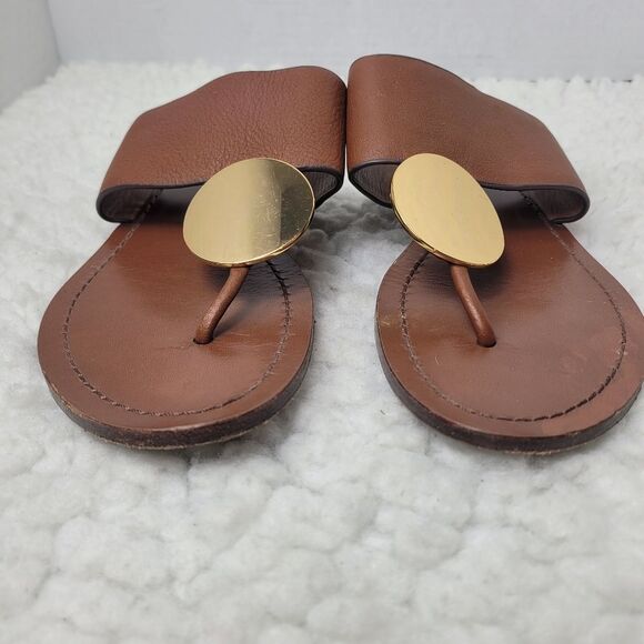 Tory Burch Patos Disk Womens Flip Flops Sandals Size 8.5 Brown Leather - Picture 2 of 10